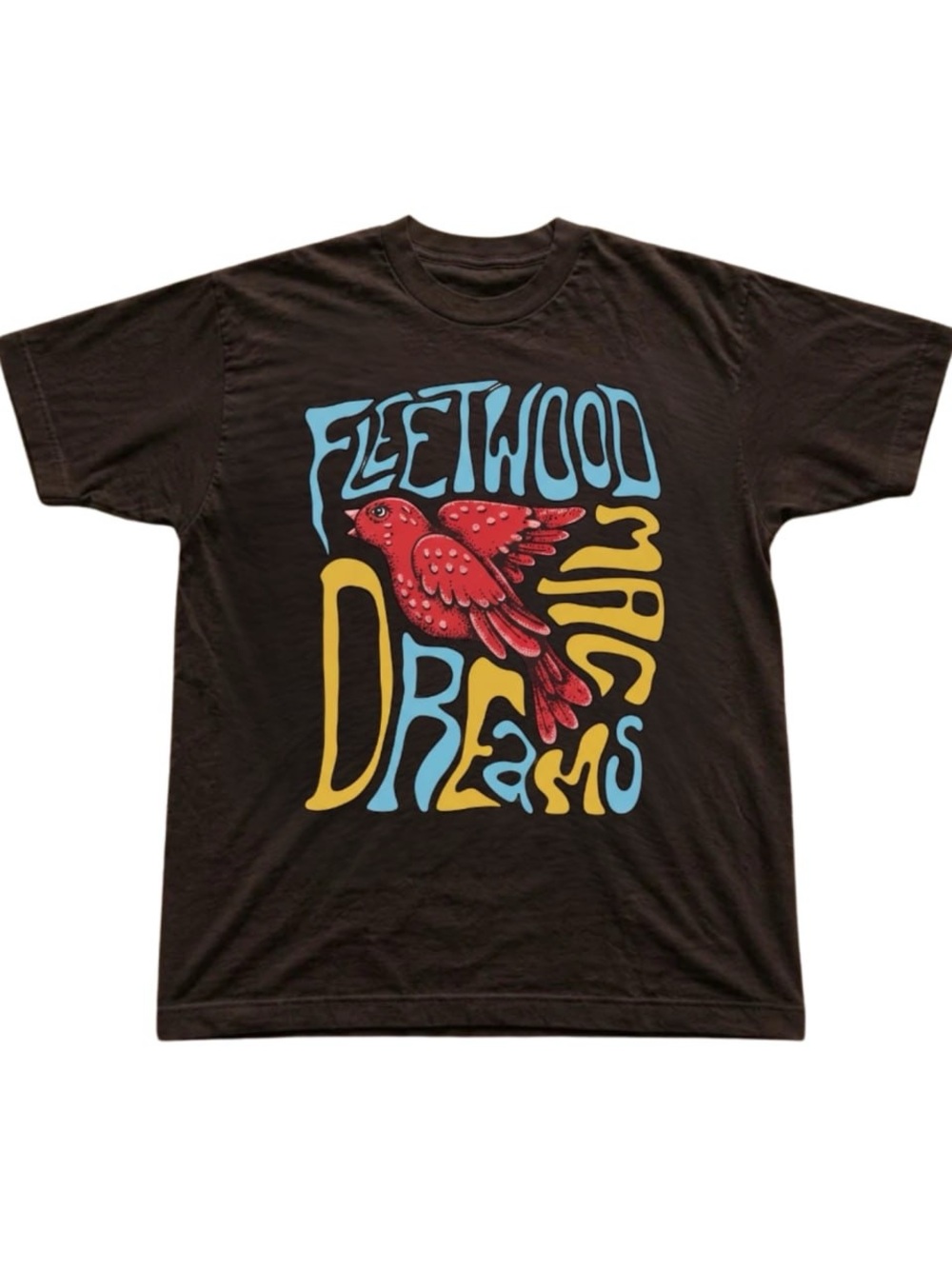 Brown Graphic Tee with Red Bird and Blue & Yellow Lettering